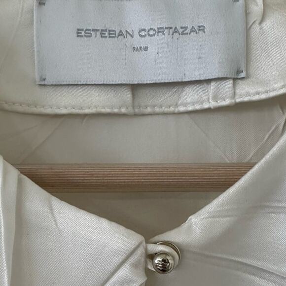 Esteban Cortazar Winter White Crinkled Satin Tunic size FR 34 Designer - Picture 2 of 13